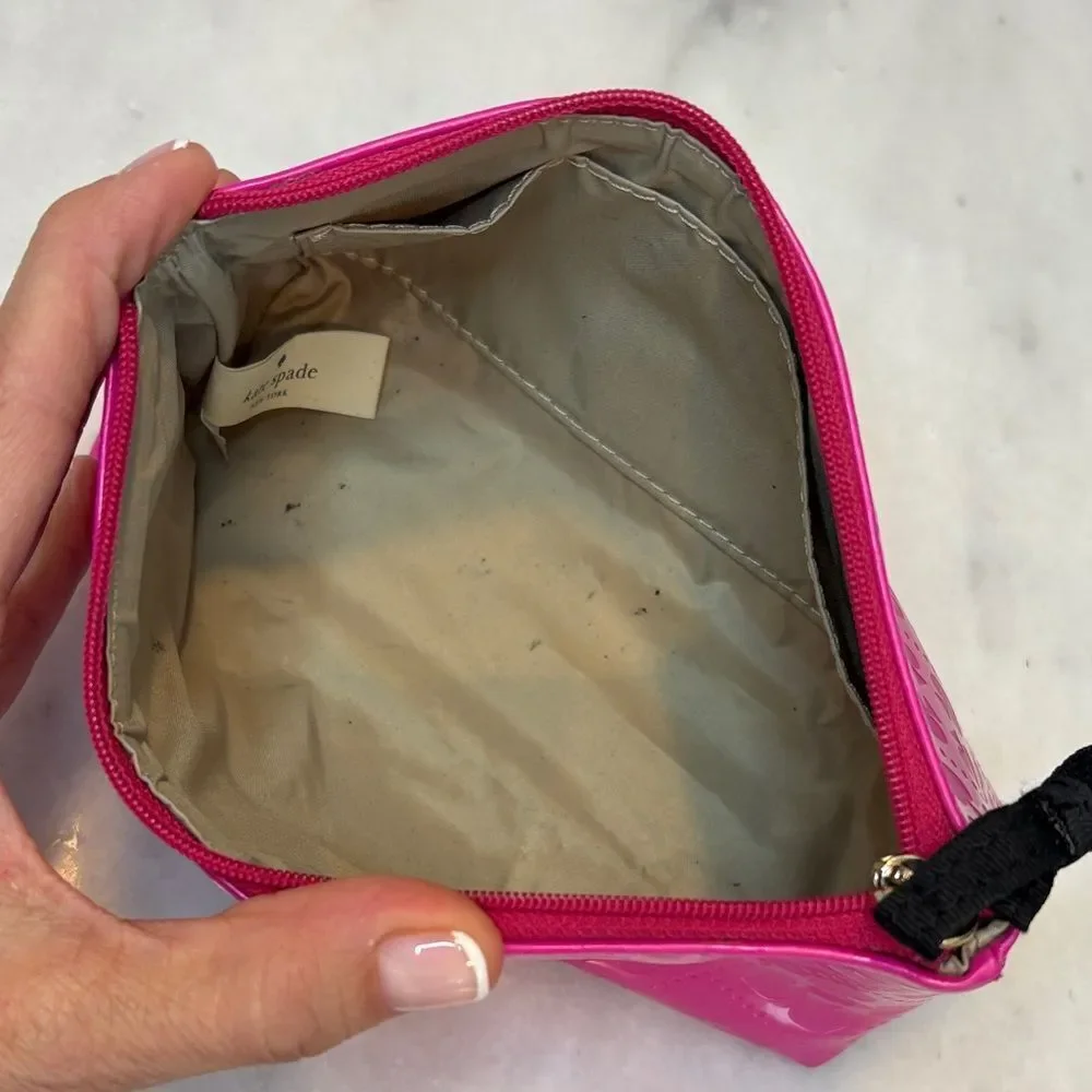 Kate Spade Fuchsia embossed logo Motif Travel Cosmetic Case Pouch Clutch